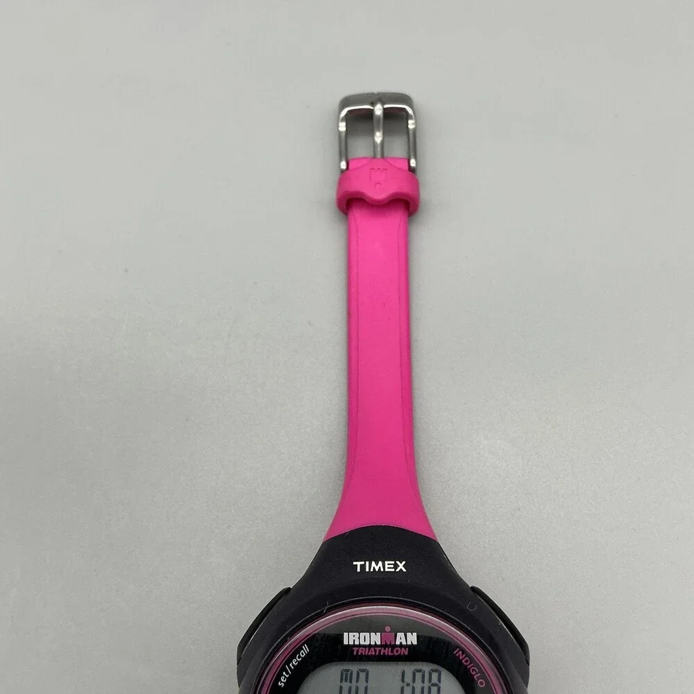 Timex Ironman Triathlon Womens Watch 34mm Black Pink 10 Lap Indiglo New Battery